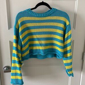 Zara Yellow Blue Knit Sweater - Medium